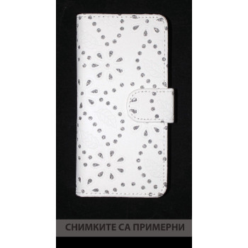 Калъф тефтер / кристали / бял за LG G3 MINI / S