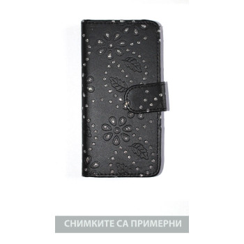Калъф тефтер / кристали / черен за LG G3 / D855