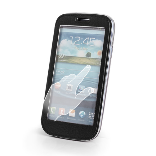 Калъф тефтер с прозорец за LG L70 / D320 / черен /