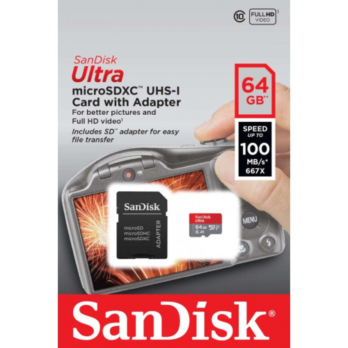 SanDisk Memory MicroSDXC Card 64GB  UHS-1 CLASS 10 + адапте