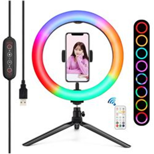 RGB Цветна LED настолна Селфи Ринг Лампа XO MJ26 със Стойка за телефо