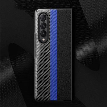 Калъф тефтер PVC / Черен - Синя Лента / за Samsung /SM-F916B/ Galaxy Z FOLD 2 5G