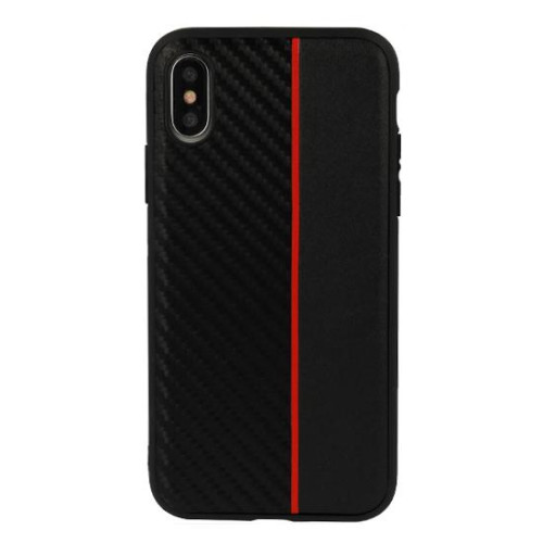 Калъф TPU Carbon / Черен - Червена лента / за Xiaomi Redmi 9