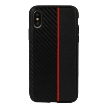 Калъф TPU Carbon / Черен - Червена лента / за Xiaomi Redmi 9C