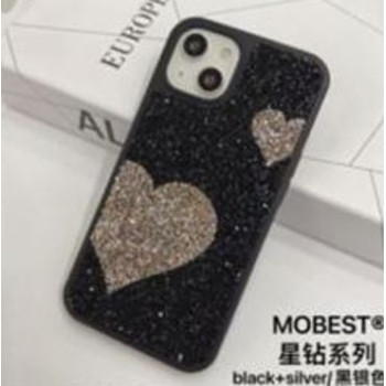 Калъф силикон Mobest Hearts /Черно-сребрист/ за iPhone 14 Pro 6.1