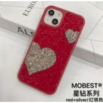 Калъф силикон Mobest Hearts /Червено-сребрист/ за iPhone 14 Pro 6.1