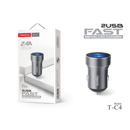 12V Зарядно за автомобил Tranyoo T-C4 / 2 USB 2.4A / Графит /