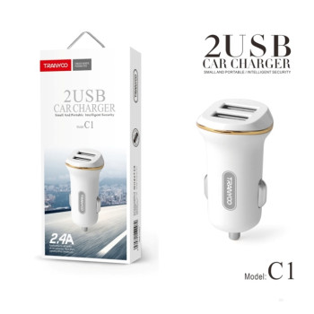 12V Зарядно за автомобил Tranyoo C1 / 2 USB 2.4A / Бял /