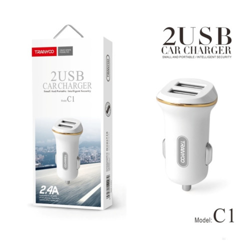 12V Зарядно за автомобил Tranyoo C1 / 2 USB 2.4A / Бял /