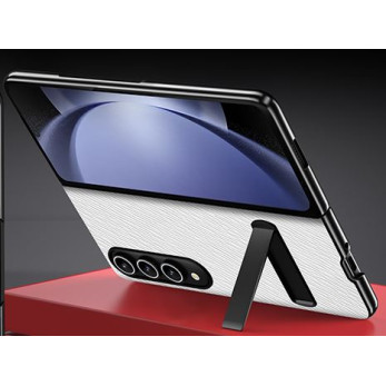 Калъф PVC като кожа със стойка / Бял / за Samsung Galaxy Z Fold 5 5G Калъф PVC като кожа със стойка / Бял / за Samsung Galaxy Z Fold 5 5G