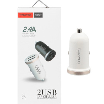12V Зарядно за автомобил Tranyoo C2 / 2USB 2.4A / Бял /