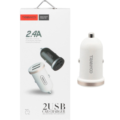 12V Зарядно за автомобил Tranyoo C2 / 2USB 2.4A / Черен /