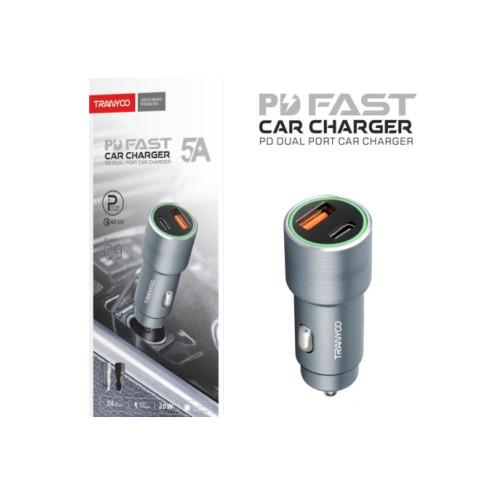 12V Зарядно за автомобил Tranyoo T-C9/ 3A-30W / USB+PD / Графит /