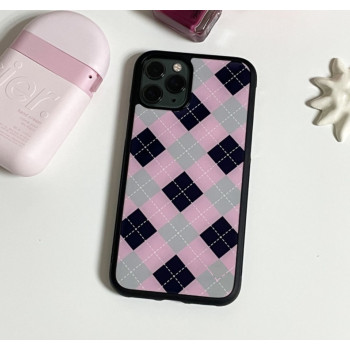Калъф силикон Checkers / Розов - Черен / за iPhone 12 / 12 Pro 6.1