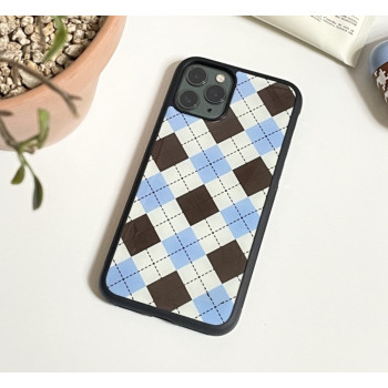 Калъф силикон Checkers / Син - Черен / за iPhone 14 Pro 6.1