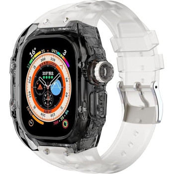 Спортен комплект / PVC калъф /черен/+ каишка/прозрачна/ за Apple Watch 49mm