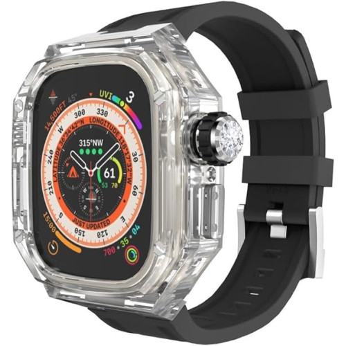 Спортен комплект / PVC калъф /прозрачен/+ каишка/черна/ за Apple Watch 49mm