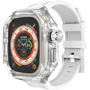 Спортен комплект / PVC калъф /прозрачен/+ каишка/бяла/ за Apple Watch 49mm