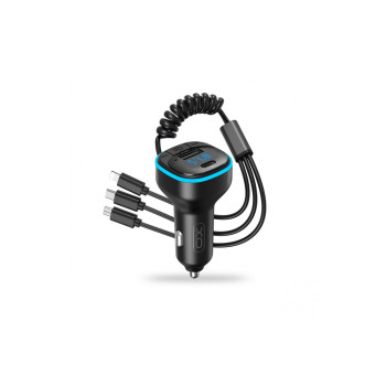 FM Трансмитер Bluetooth / MP3 / PD / 1xUSB QC / 3в1 кабел / XO-BCC07 / Черен /