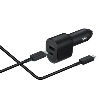 PREMIUM 12V Зарядно за автомобил / PD 45W / USB 15W + Type-C - Type-C кабел / Черен / PREMIUM 12V Зарядно за автомобил / PD 45W / USB 15W + Type-C - Type-C кабел / Черен /