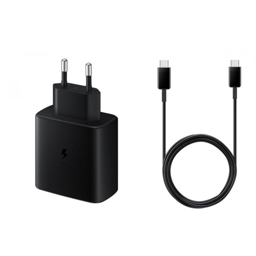PREMIUM Зарядно/Адаптер 45W PD 220V / 3A Super Fast Charging + PD кабел Type-C - Type-C / Черен /