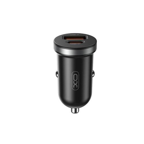 12V Зарядно за автомобил XO-CC56 30W/ 1xUSB-C, 1xUSB / Черен /