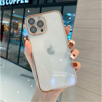 Безцветен LUX силиконов гръб+камера TP29 iPhone 15 Plus - Златист