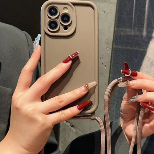 TP-16 Силиконов калъф с връзка за iPhone 14 - Кафяв