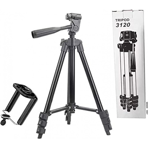 TRIPOD 3120A – Алуминиев преносим и сгъваем статив с регулируема височина и държач за телефон, 105 см