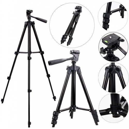 TRIPOD 3120A – Алуминиев преносим и сгъваем статив с регулируема височина и държач за телефон, 105 см
