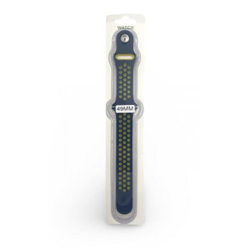 Силиконова Apple Watch каишка iWatch 49mm - Тъмно Син - Жълти дупки