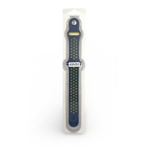 Силиконова Apple Watch каишка iWatch 49mm - Тъмно Син - Жълти дупки
