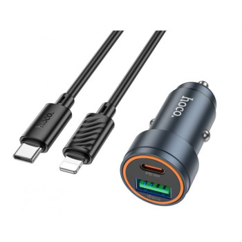 HOCO Z57A Зарядно за кола USB+USB-C PD30W + QC3.0 30W - Type-C към Lightning