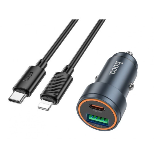 HOCO Z57A Зарядно за кола USB+USB-C PD30W + QC3.0 30W - Type-C към Lightning