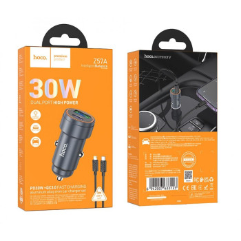 HOCO Z57A Зарядно за кола USB+USB-C PD30W + QC3.0 30W - Type-C към Lightning