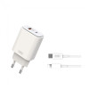 XO-L90A 20W PD Зарядно с изх. USB-C+USB PD-20W+QC18W - Type-C към Lightning