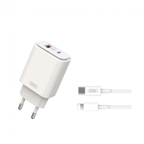 XO-L90A 20W PD Зарядно с изх. USB-C+USB PD-20W+QC18W - Type-C към Lightning