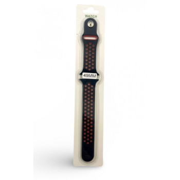 Силиконова Apple Watch каишка iWatch 49mm - Черен - Червени дупки