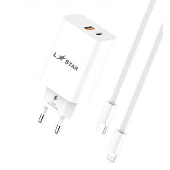 L✮Star 45W 2в1 LS56 2изх. PD(25W)+QC3.0(20W)+кабел USB-C към USB-C