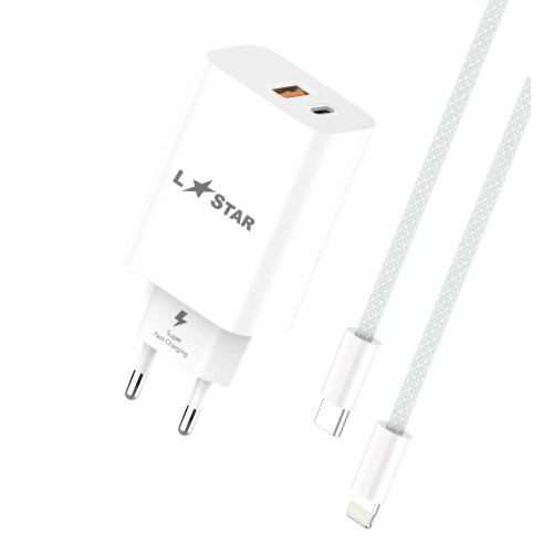 L✮Star 45W 2в1 LS56 2изх. PD(25W)+QC3.0(20W)+кабел USB-C към USB-C