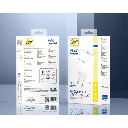 L✮Star LS-15 2в1 15W USB порт+кабел USB към Micro USB