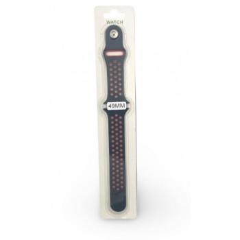 Силиконова Apple Watch каишка iWatch 49mm - Черен - Червени дупки