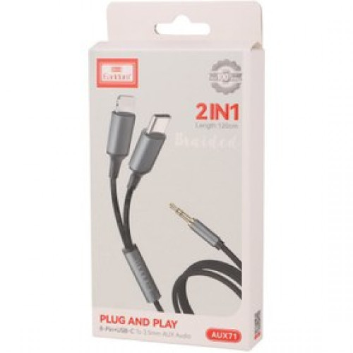 EARLDOM Аудио кабел AUX71 – USB-C към 3.5 мм AUX жак, 100 см, черен