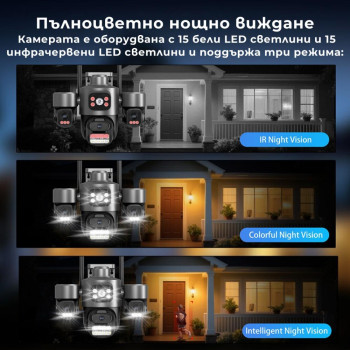 V380-SQ11 ТРОЙНА IP Камера ( APP:V380PRO) Въртяща водоустойчива WiFi камера с 3 обектива