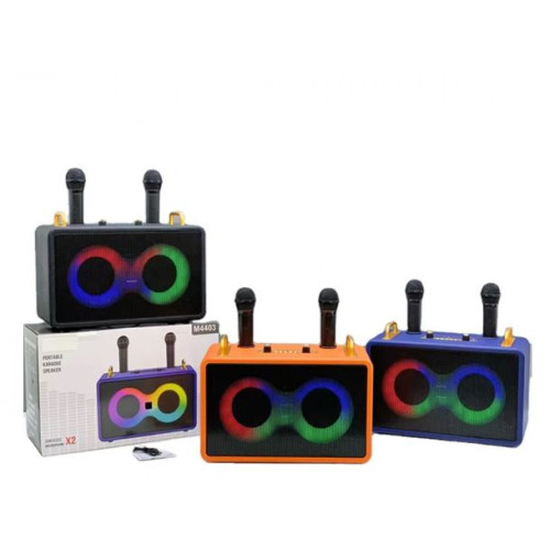 M4403 Караоке Bluetooth Тонколона с 2 Микрофона (Оранжев), 35W, RGB Осветление, Преносима, Поддръжка BT/TF/AUX/FM/TWS