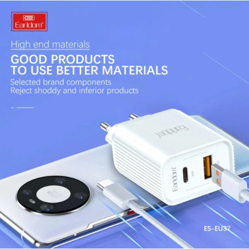 Earldom EU37 Зарядно PD-20W+QC 3.0A. с кабел Type-C към Type-C 1M. Earldom EU37 Зарядно PD-20W+QC 3.0A. с кабел Type-C към Type-C 1M.