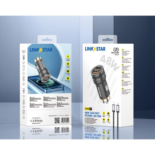 LINK✮STAR CC48 48W Бързо зарядно PD30W + QC18W Type-C към Type-C LINK✮STAR CC48 48W Бързо зарядно PD30W + QC18W Type-C към Type-C