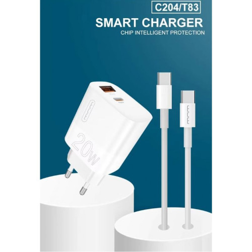 WUW C204 PD20W+QC18W Адаптер с изх. USB-C+USB-A