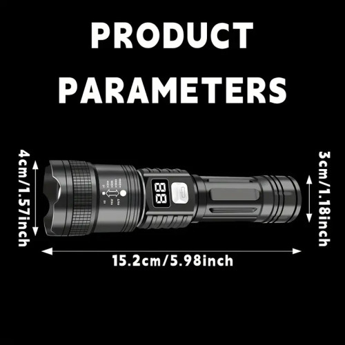 YES-202 Супер ярък LED фенер – акумулаторен, с цифров дисплей и Type-C бързо зареждане
