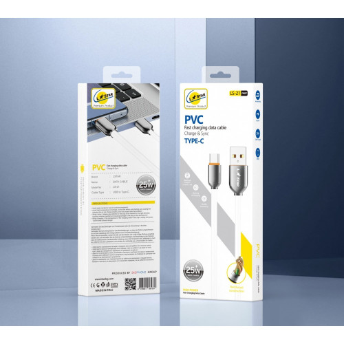 L✮Star LS-21 PD Кабел за Телефон 25W Fast USB към Type-C - Бял